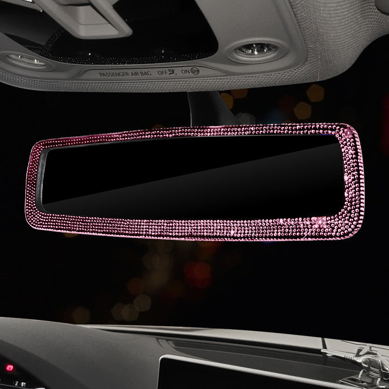 Car Rearview Mirror Cover, Interior Universal Auto Rear View Mirror Bling Rhinestone Luxury Surface Mirror Cover Auto Accessories