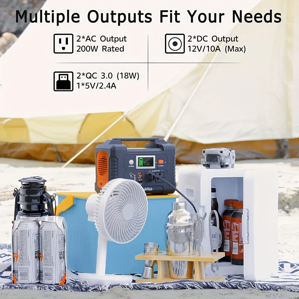 200W Portable Power Station FlashFish151Wh With AC Outlet/2 DC Ports/3 USB Ports Backup Battery /Power Supply For Outdoor Trip Camping Emergency
