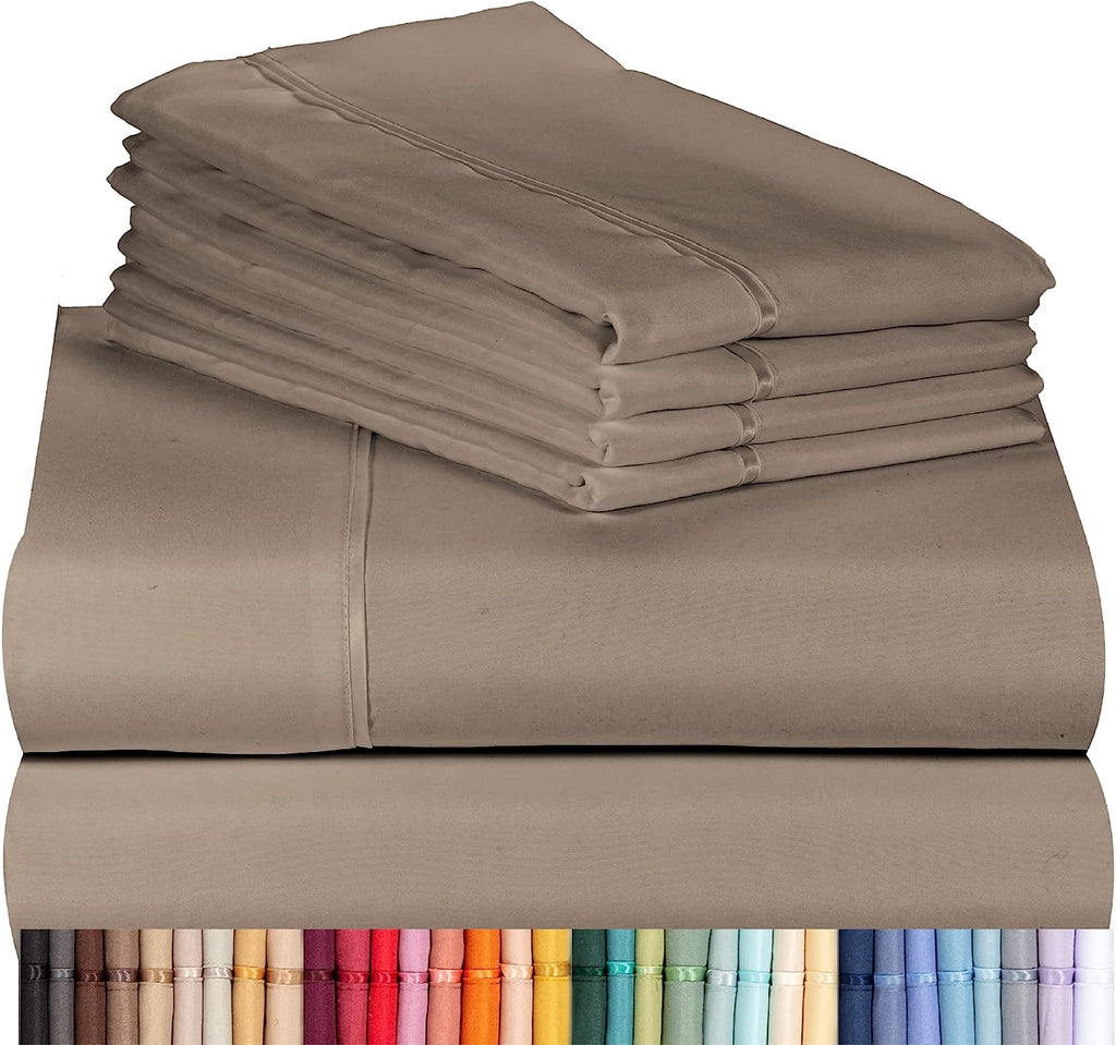 LuxClub 6 PC Queen Sheet Set Bamboo Sheets Deep Pockets 18" Eco Friendly Wrinkle Free Cooling Sheets Machine Washable Hotel Bedding Silky Soft - Tree Bark Queen