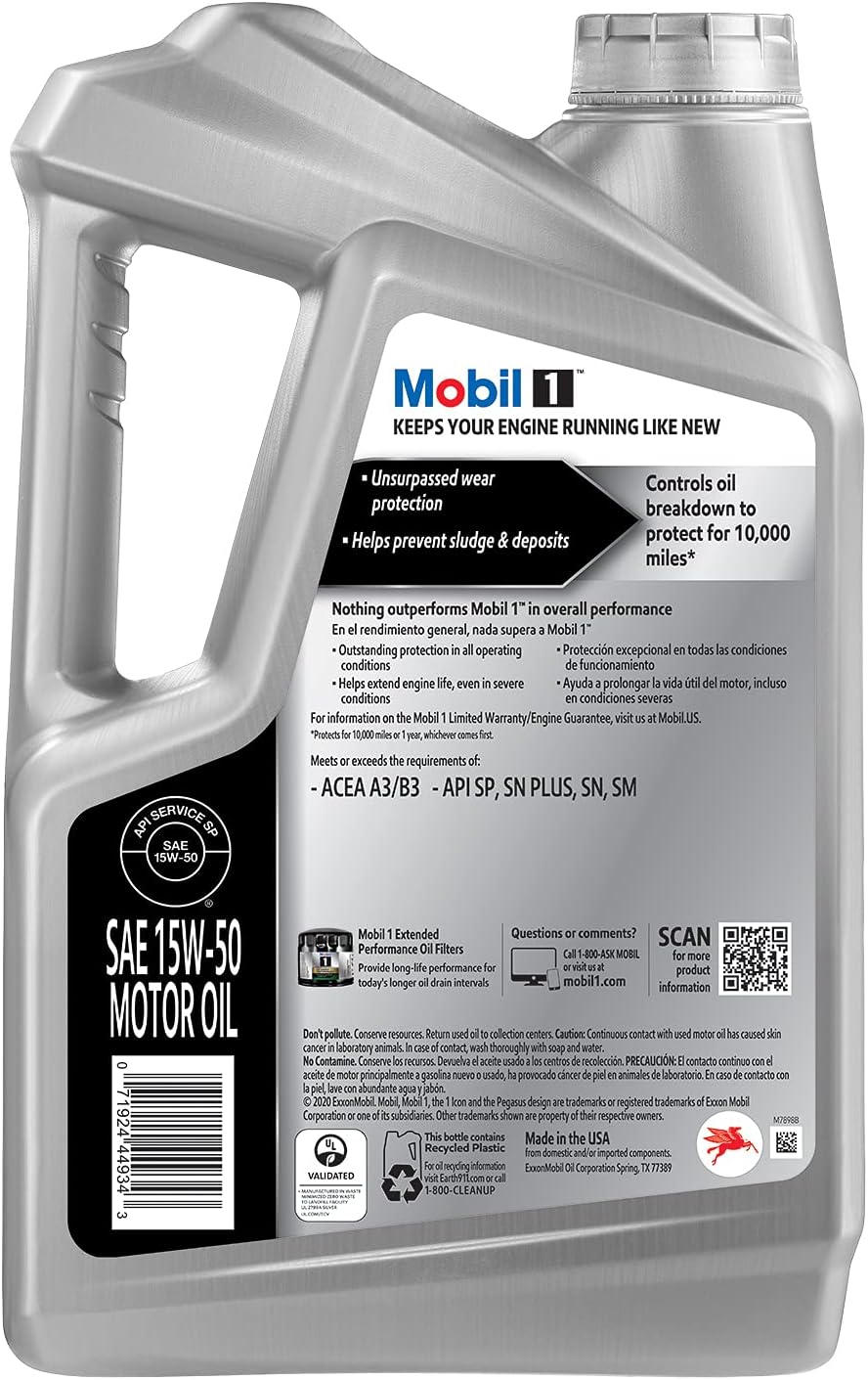Mobil 1 Advanced Full Synthetic Motor Oil 15W-50, 5 Quart