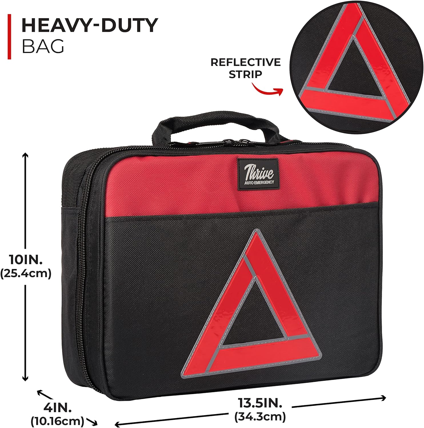 Thrive Roadside Emergency Car Kit - Car Safety Accessories and Tool Kit with Jumper Cables and Mini First Aid Kit - Car Emergency Kit for Women and Men (Square Bag)
