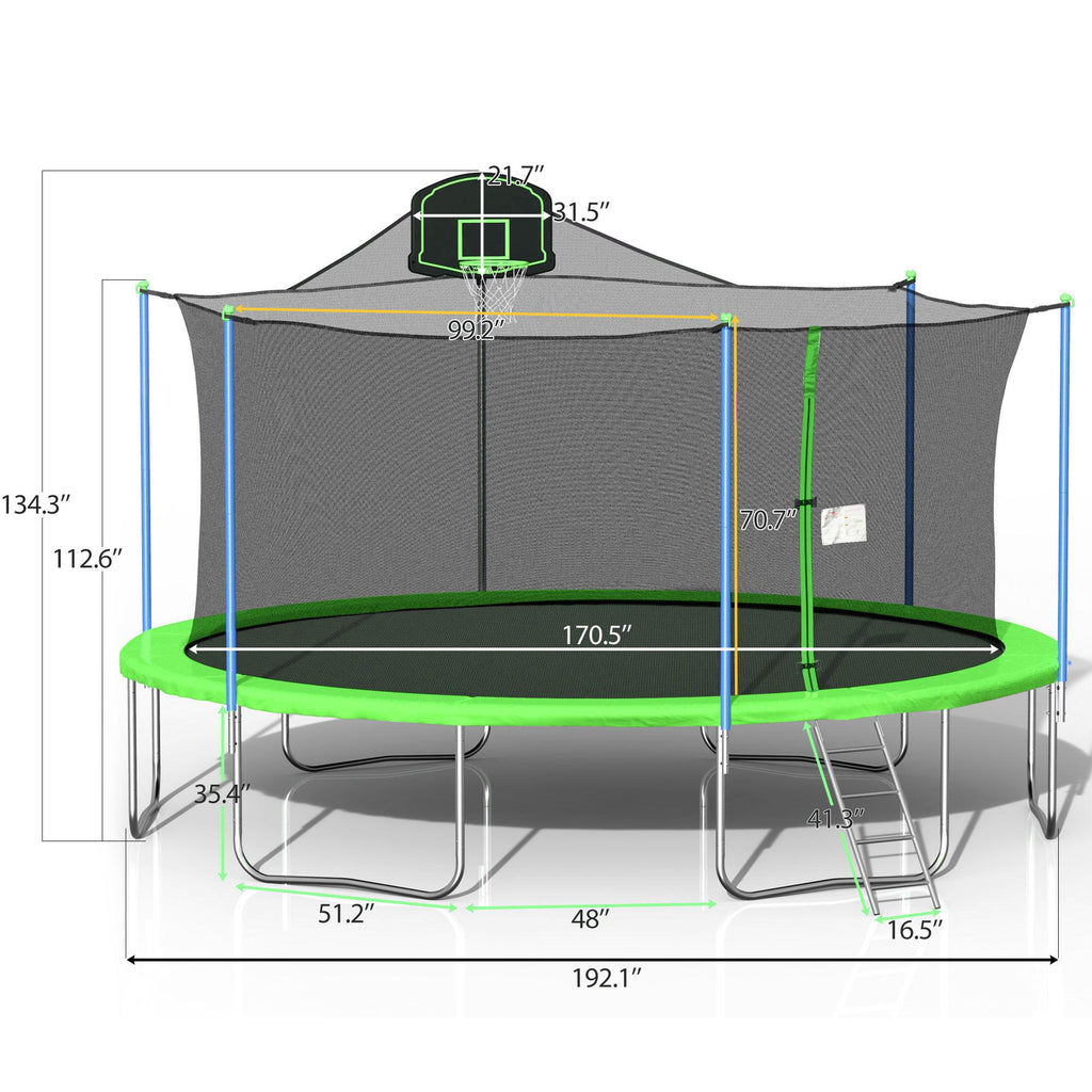 SEGMART Trampoline for Kids, Upgraded 16-Feet Outdoor Trampoline with Safety Enclosure Net, Basketball Hoop and Ladder, Heavy-Duty Round Trampoline for Indoor or Outdoor Backyard,Capacity 375lbs