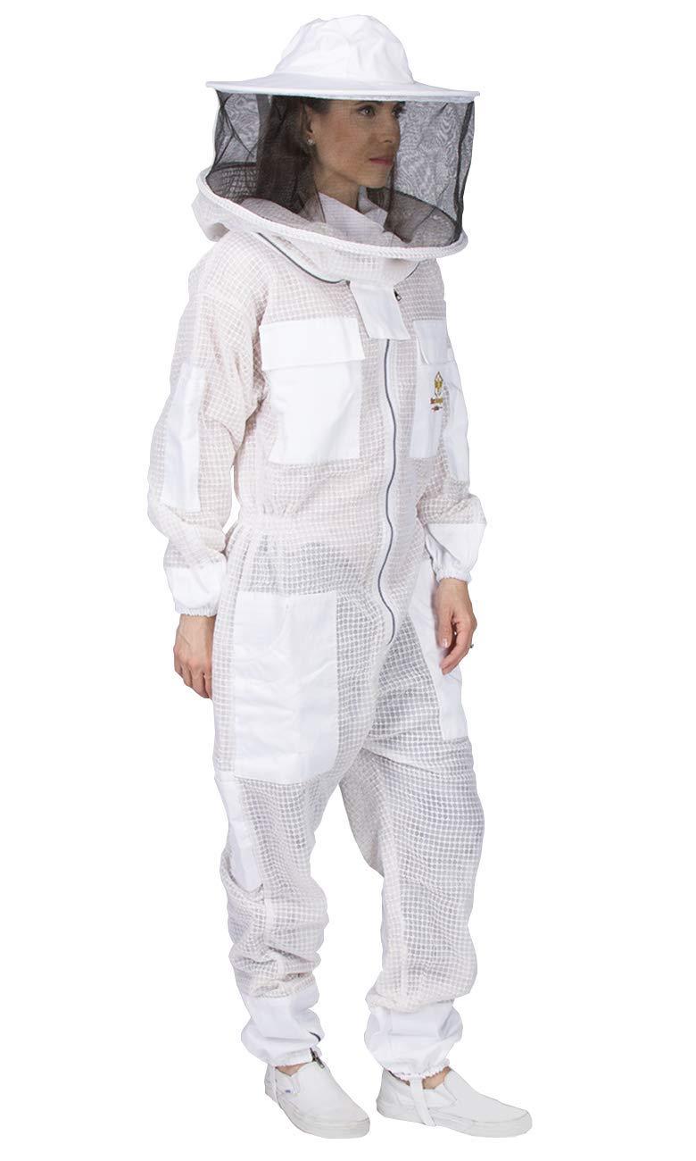 Ventilated Beekeeping Suit and Bee Family Stickers - YKK Metal Zippers - Men & Women - Total Protection - Self-Supporting Round Veil for Beekeepers - Easily Take On & Off - 8 Pockets (X-Large)