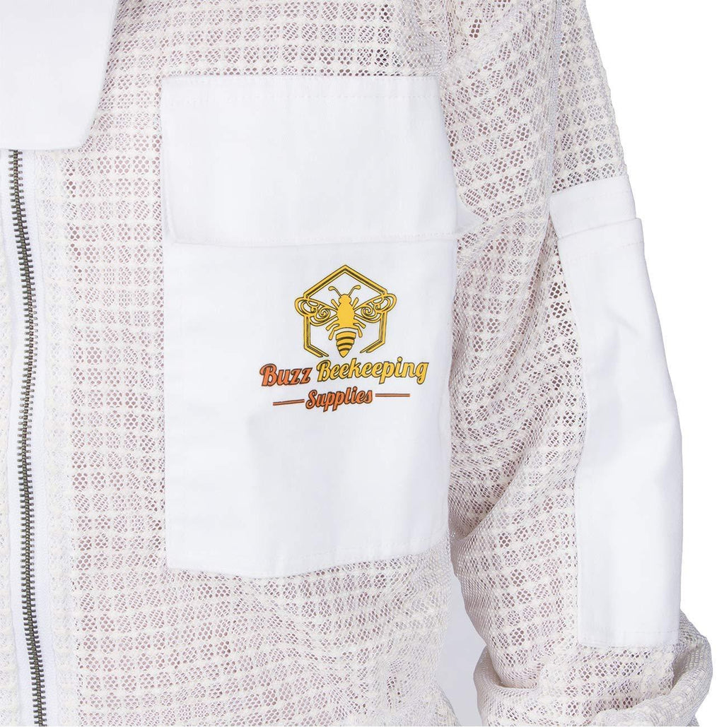 Ventilated Beekeeping Suit and Bee Family Stickers - YKK Metal Zippers - Men & Women - Total Protection - Self-Supporting Round Veil for Beekeepers - Easily Take On & Off - 8 Pockets (Large)