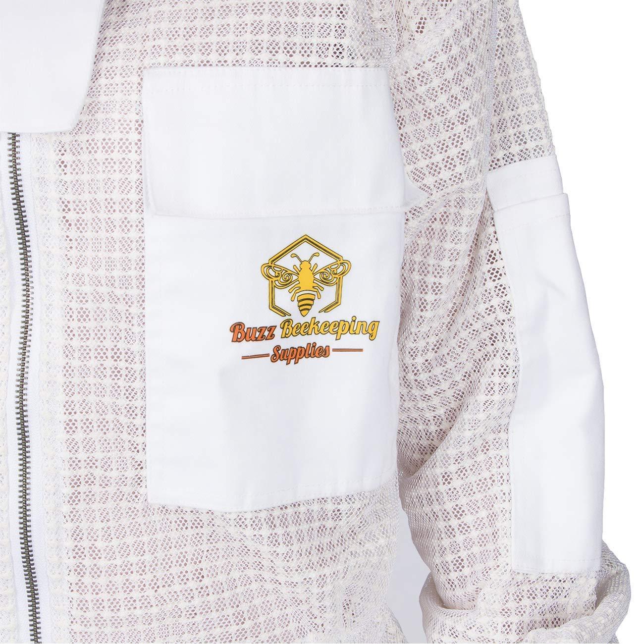 Ventilated Beekeeping Suit and Bee Family Stickers - YKK Metal Zippers - Men & Women - Total Protection - Self-Supporting Round Veil for Beekeepers - Easily Take On & Off - 8 Pockets (Large)