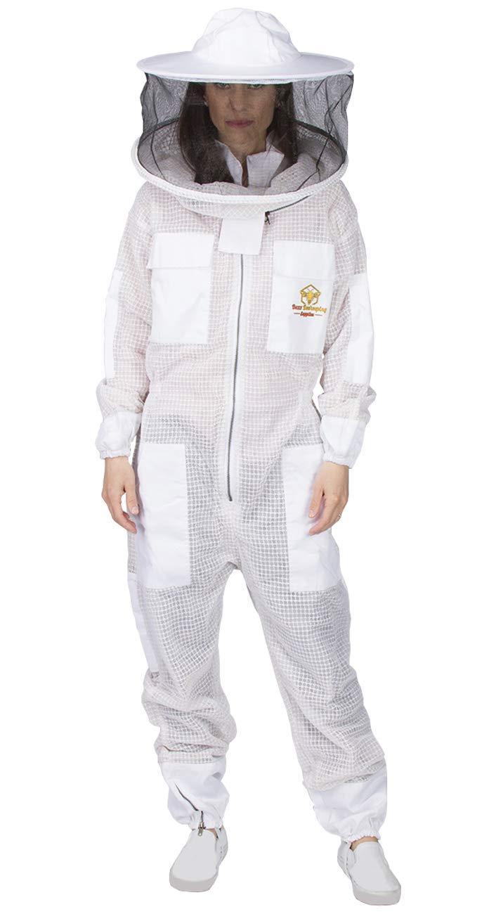 Ventilated Beekeeping Suit and Bee Family Stickers - YKK Metal Zippers - Men & Women - Total Protection - Self-Supporting Round Veil for Beekeepers - Easily Take On & Off - 8 Pockets (Large)