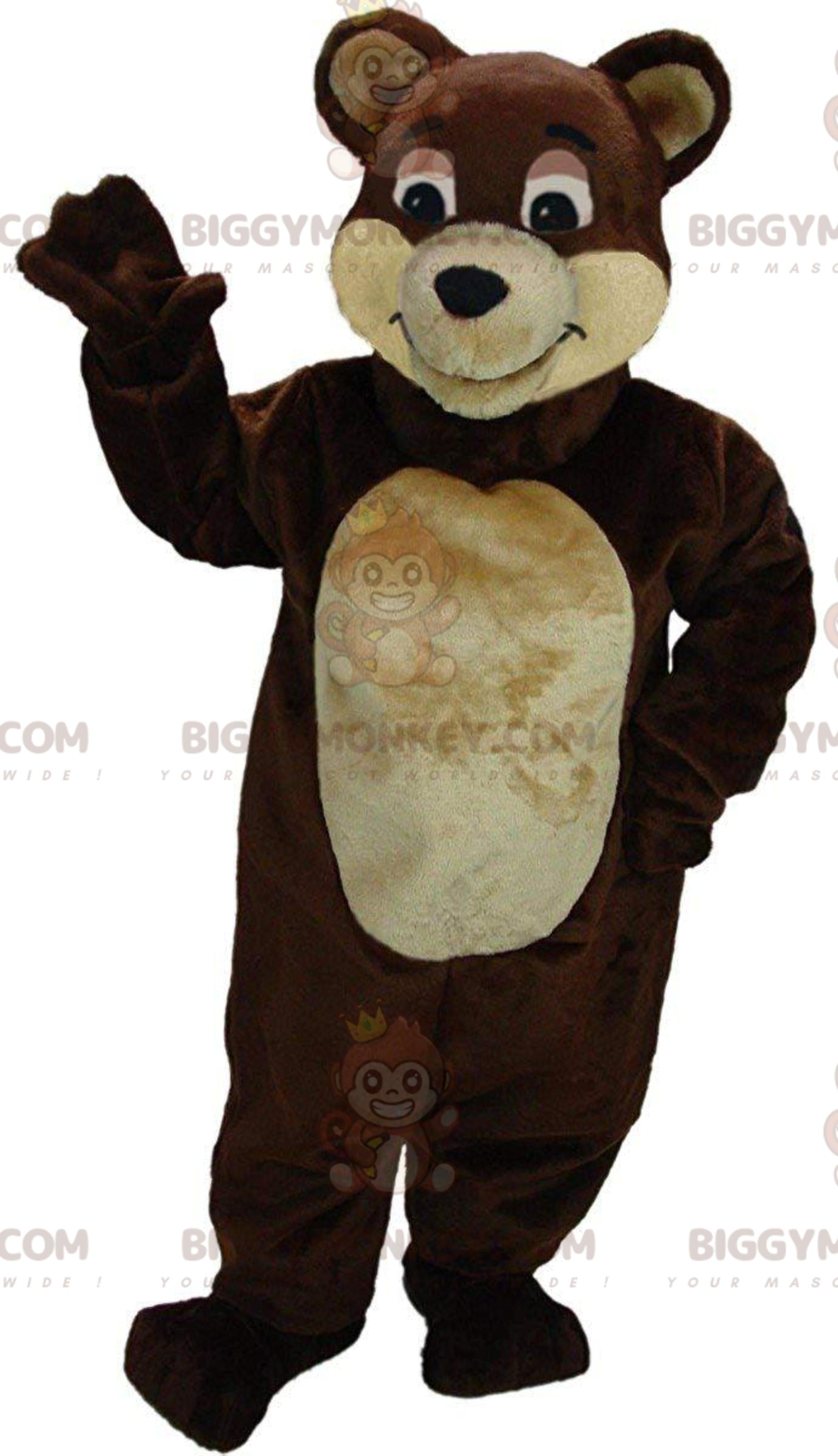 Brown and beiteddy BIGGYMONKEYmascot costume, cute bear costume
