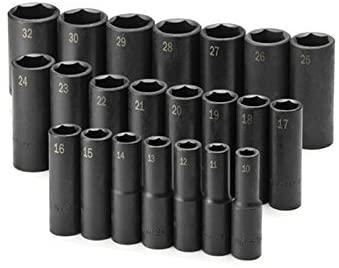 SK Hand Tool 4046 1/2" Dr 6 Pt Deep Metric ImpactSocket Set, 22 Pc