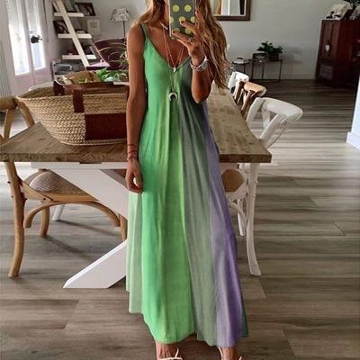 Vacation Rainbow Print Camisole Maxi Dress