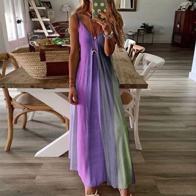 Vacation Rainbow Print Camisole Maxi Dress