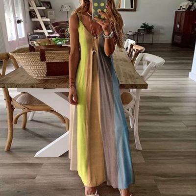 Vacation Rainbow Print Camisole Maxi Dress