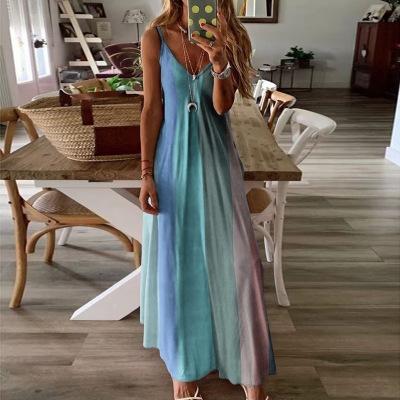Vacation Rainbow Print Camisole Maxi Dress