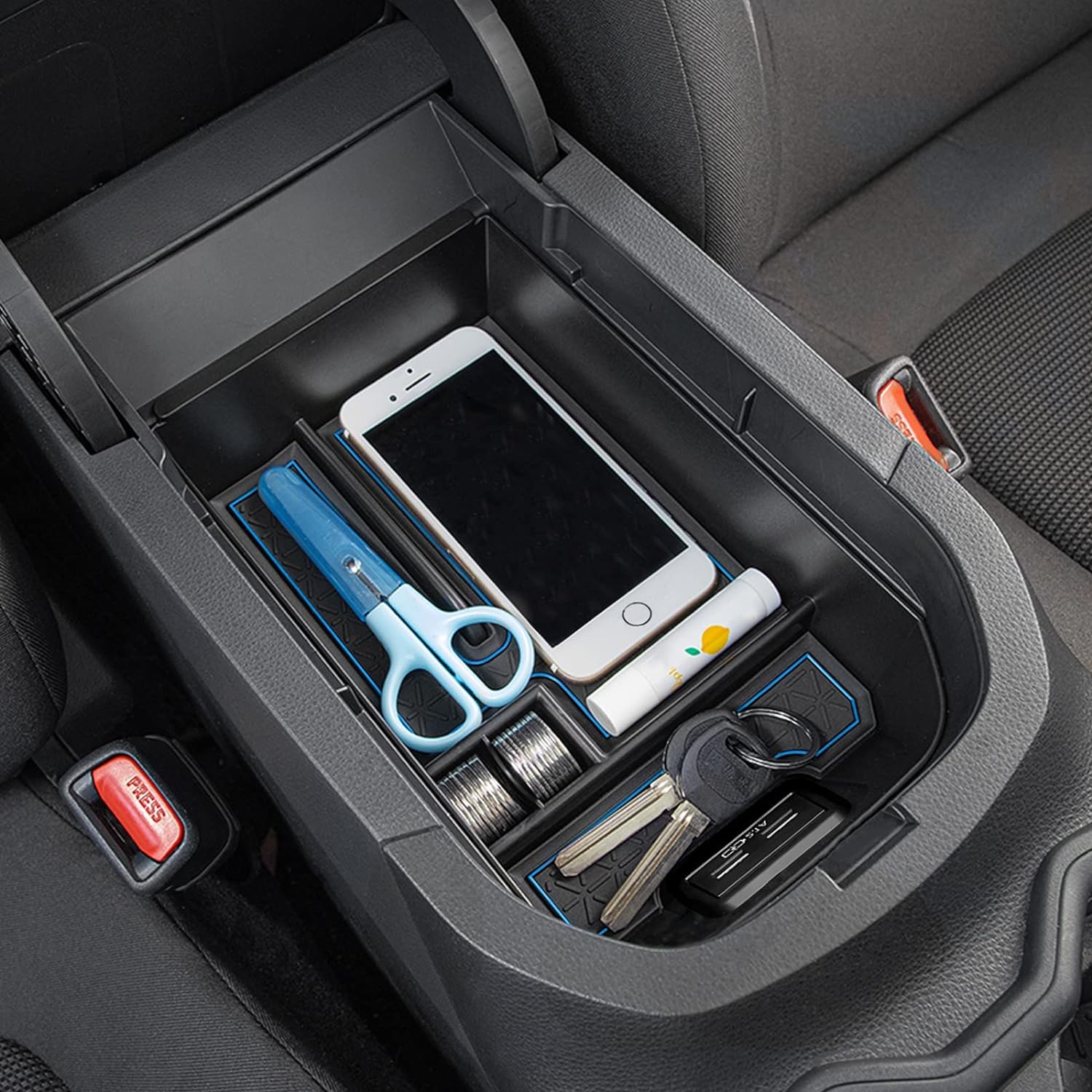 JDMCAR Center Console Tray Organizer Compatible with Toyota RAV4 Accessories 2023 2023 2023 2023 2019, and 2021-2023 RAV4 Prime Armrest Insert Container ABS Material Secondary Storage Box-Blue
