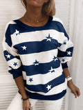 Casual Striped Star Long Sleeve Sweater