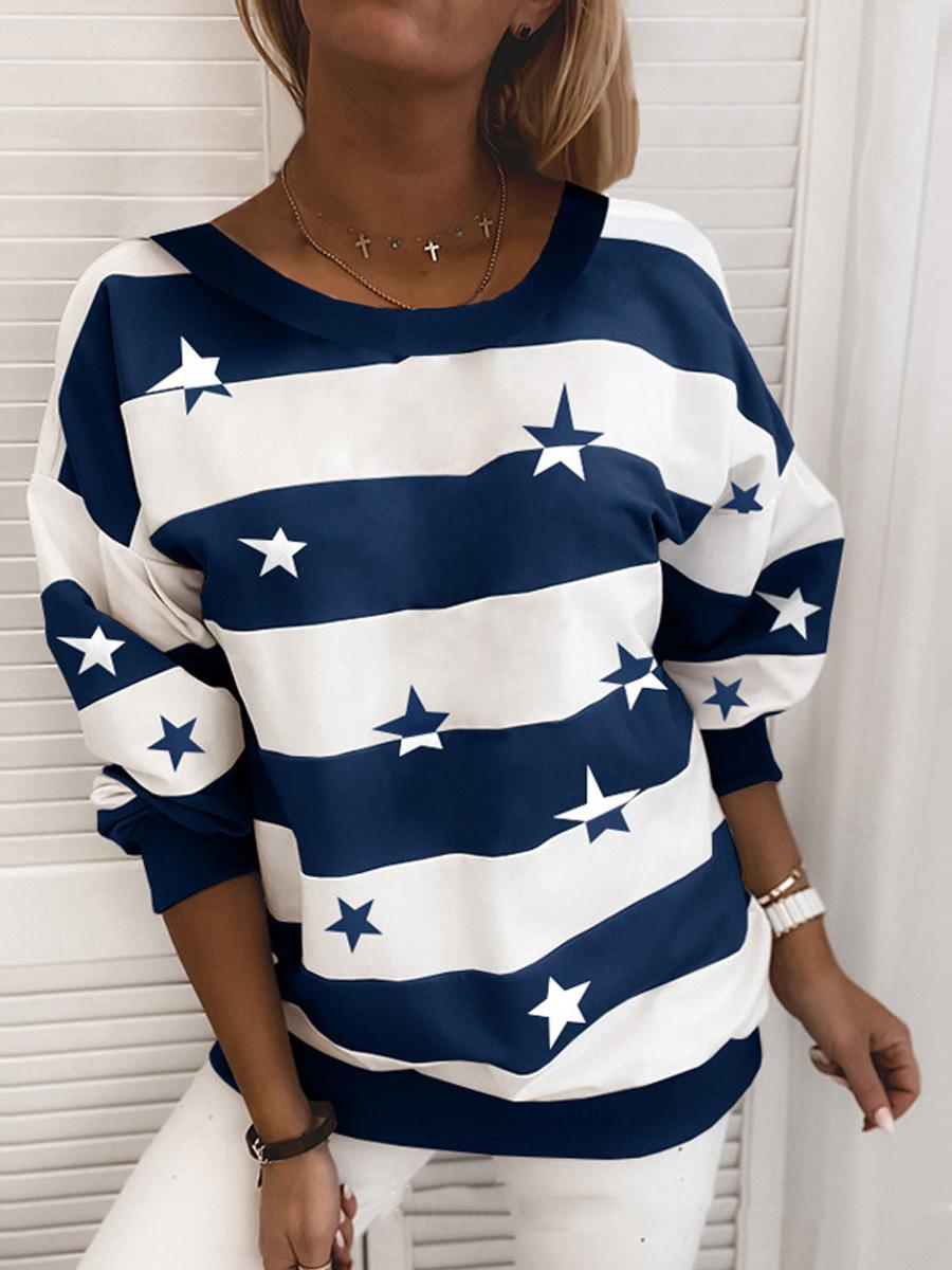 Casual Striped Star Long Sleeve Sweater