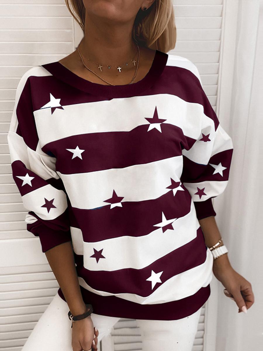 Casual Striped Star Long Sleeve Sweater
