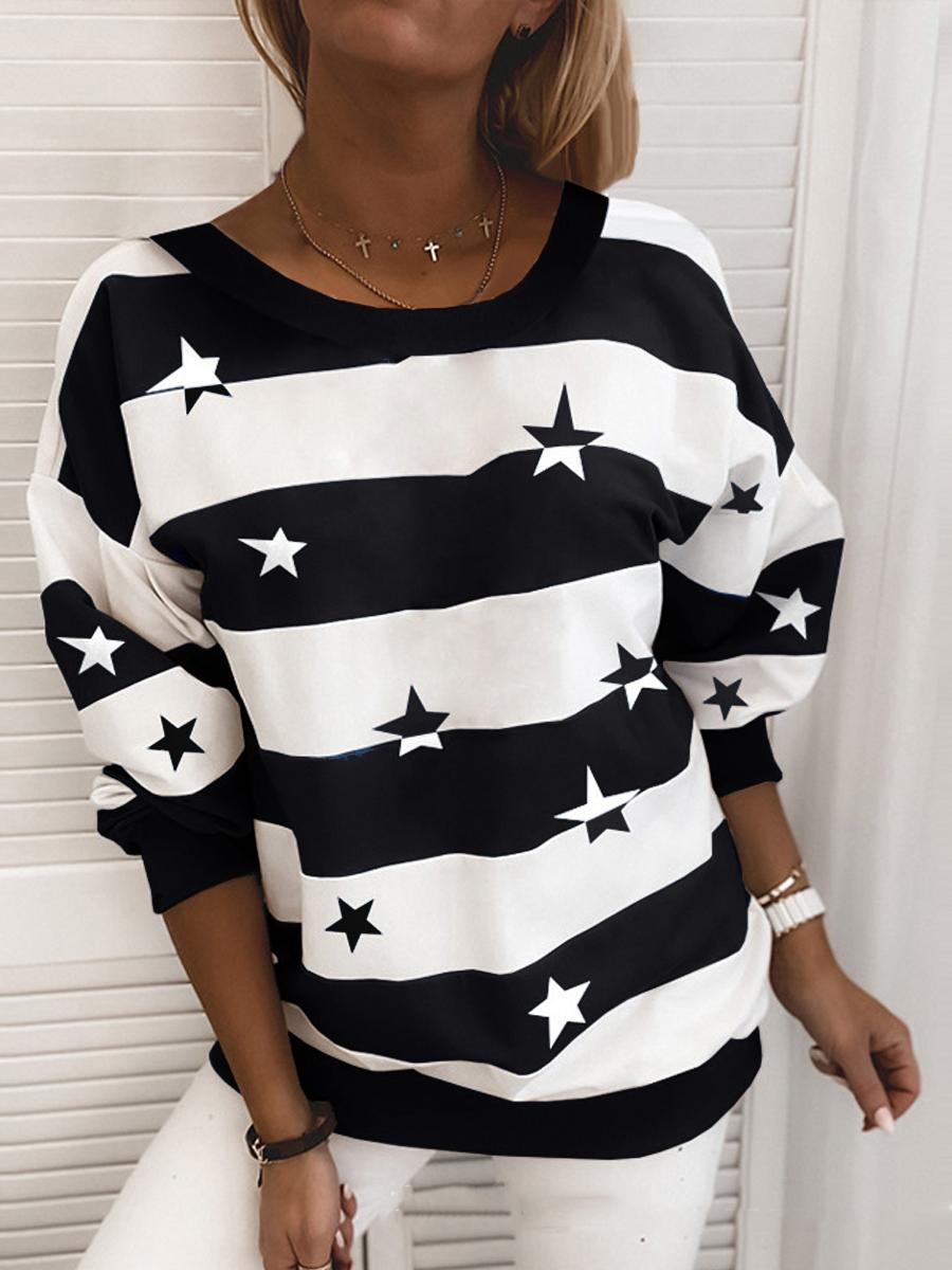 Casual Striped Star Long Sleeve Sweater