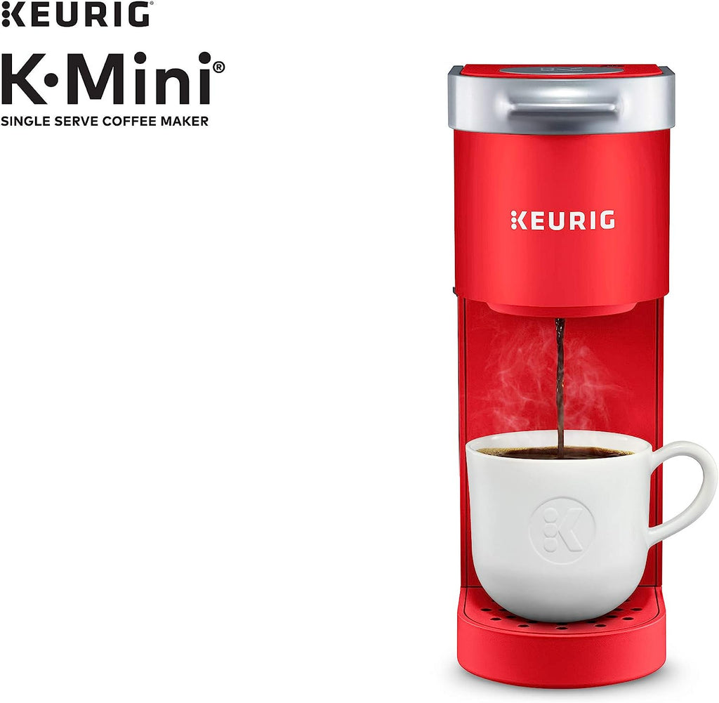 Keurig K-Mini Single Serve K-Cup Pod Coffee Maker, Poppy Red &amp; Travel Mug Fits K-Cup Pod Coffee Maker, 1 Count (Pack of 1), Stainless Steel