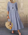 round neck plaid loose casual dress