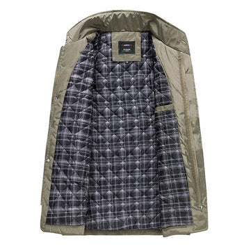 men's casual business windproof thicken multi safe zipper pockets plaid warm trench coat