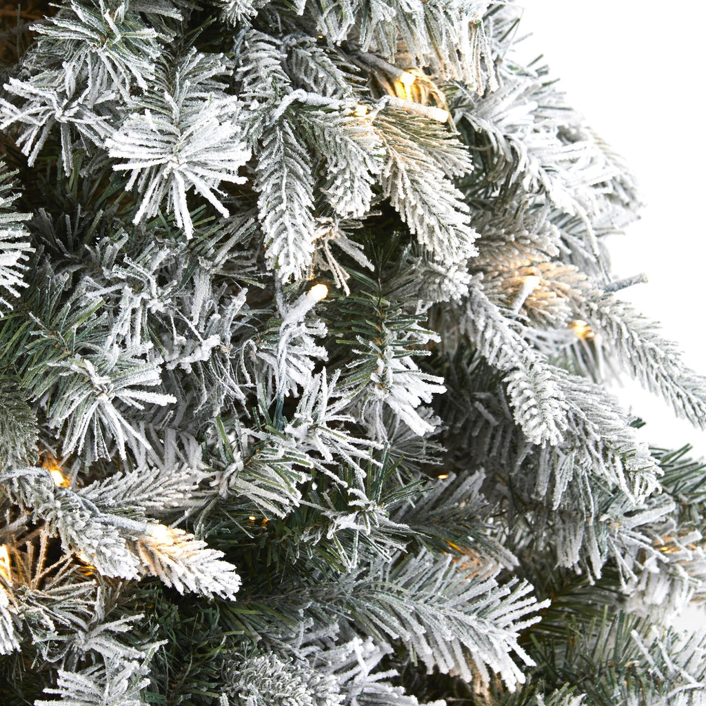 Nearly Natural 6' Flocked Vermont Mixed Pine Artificial Christmas Tree with 300 Clear LED Lights