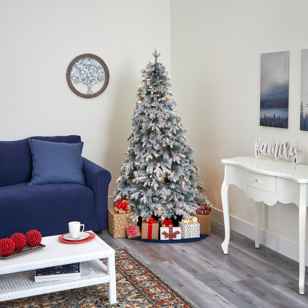 Nearly Natural 6' Flocked Vermont Mixed Pine Artificial Christmas Tree with 300 Clear LED Lights