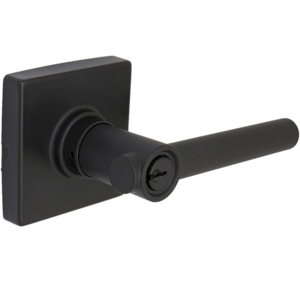 Highland Matte Black Keyed Entry Door Lever with Square Rose