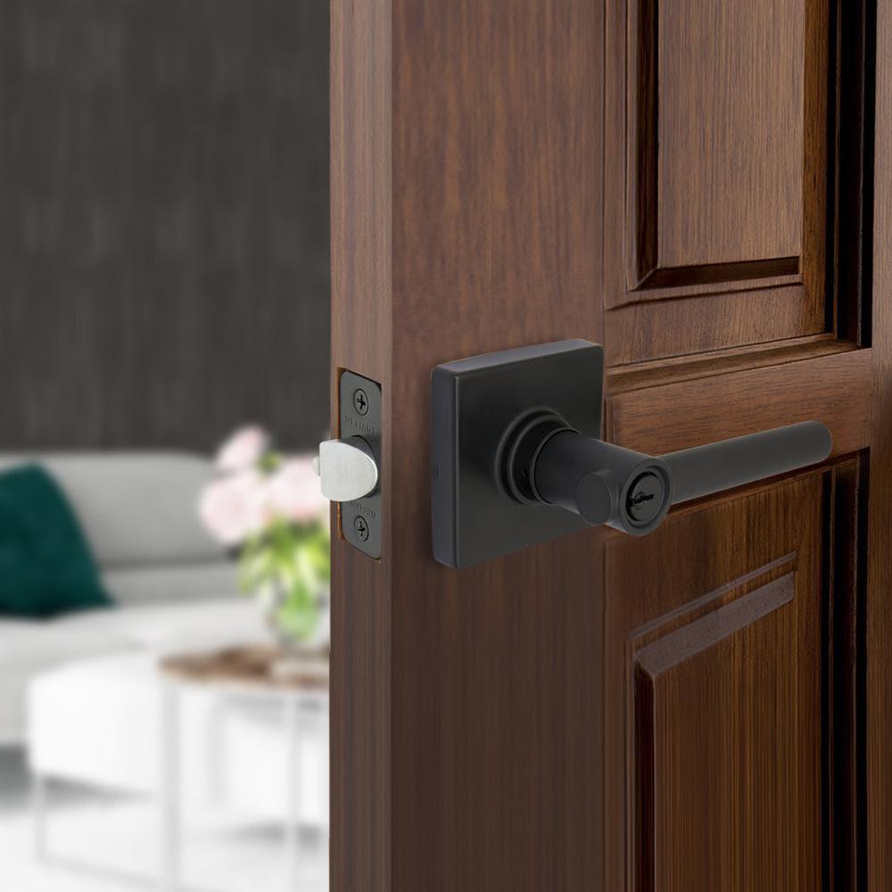 Highland Matte Black Keyed Entry Door Lever with Square Rose