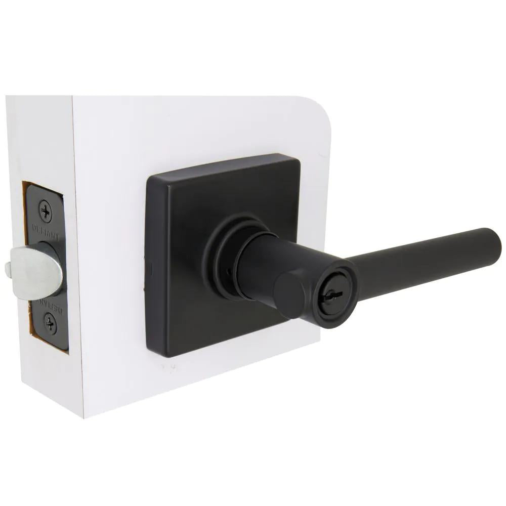 Highland Matte Black Keyed Entry Door Lever with Square Rose