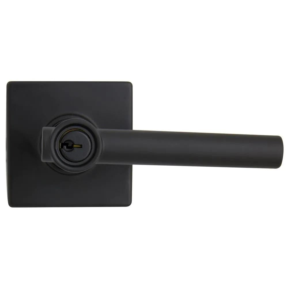 Highland Matte Black Keyed Entry Door Lever with Square Rose