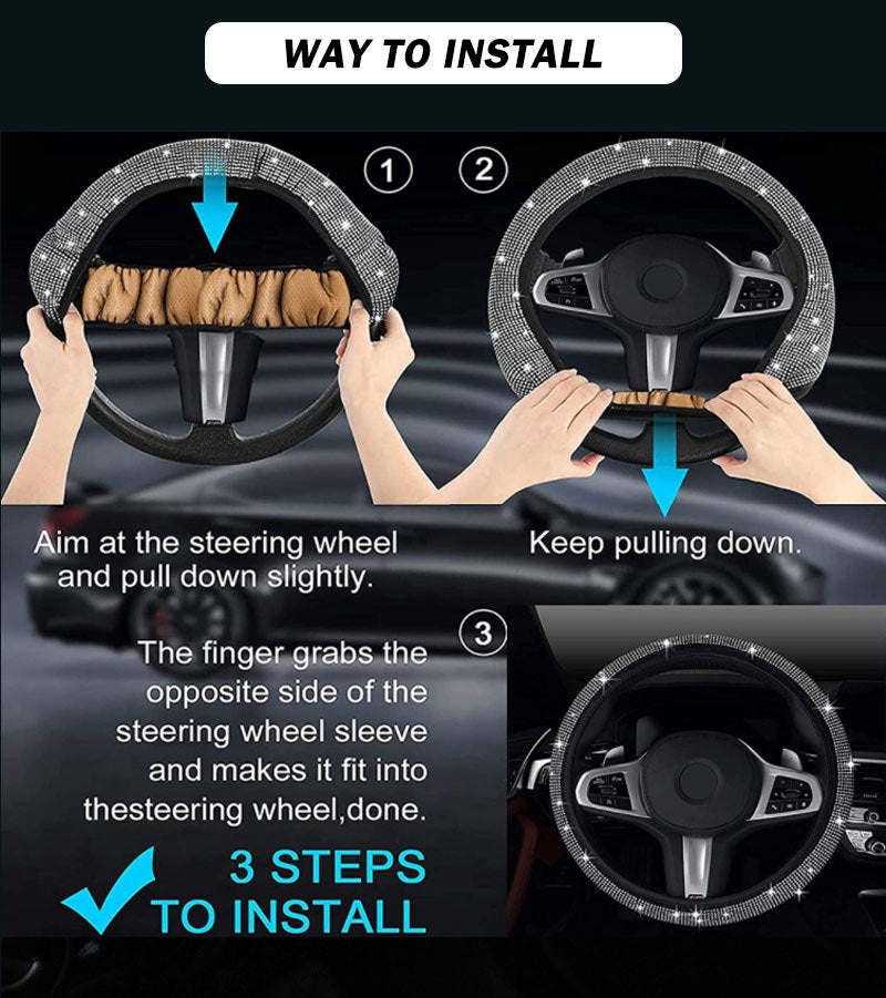 7Pcs Car Decoration Kit, Car Accessories, Car Steering Wheel Covers Set For Women, Bling White Artificial Diamond,  Center Console Cover Pad