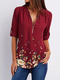 Casual Zipper Print T-shirt
