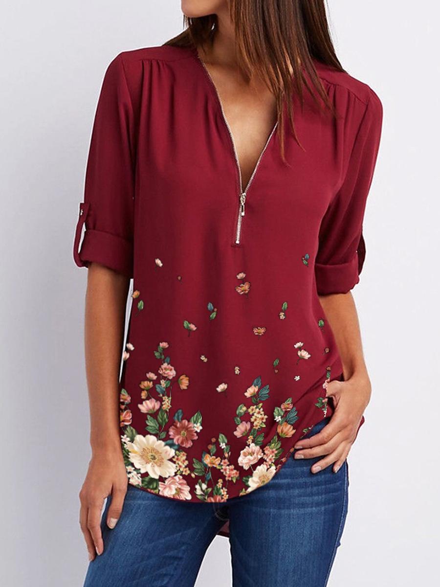 Casual Zipper Print T-shirt