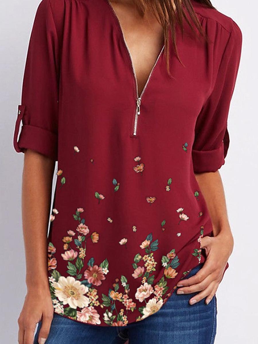 Casual Zipper Print T-shirt