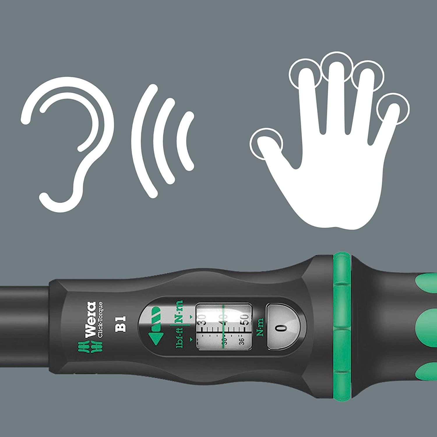 WClick-Torque B 1 torque wrench with reversible ratchet, 3/8" x 10-50 Nm, black/green