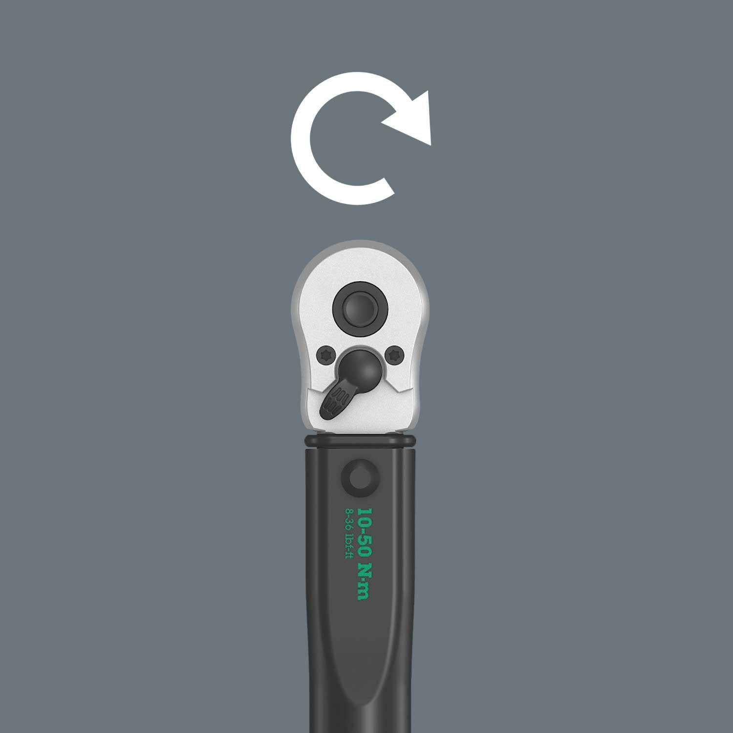 WClick-Torque B 1 torque wrench with reversible ratchet, 3/8" x 10-50 Nm, black/green
