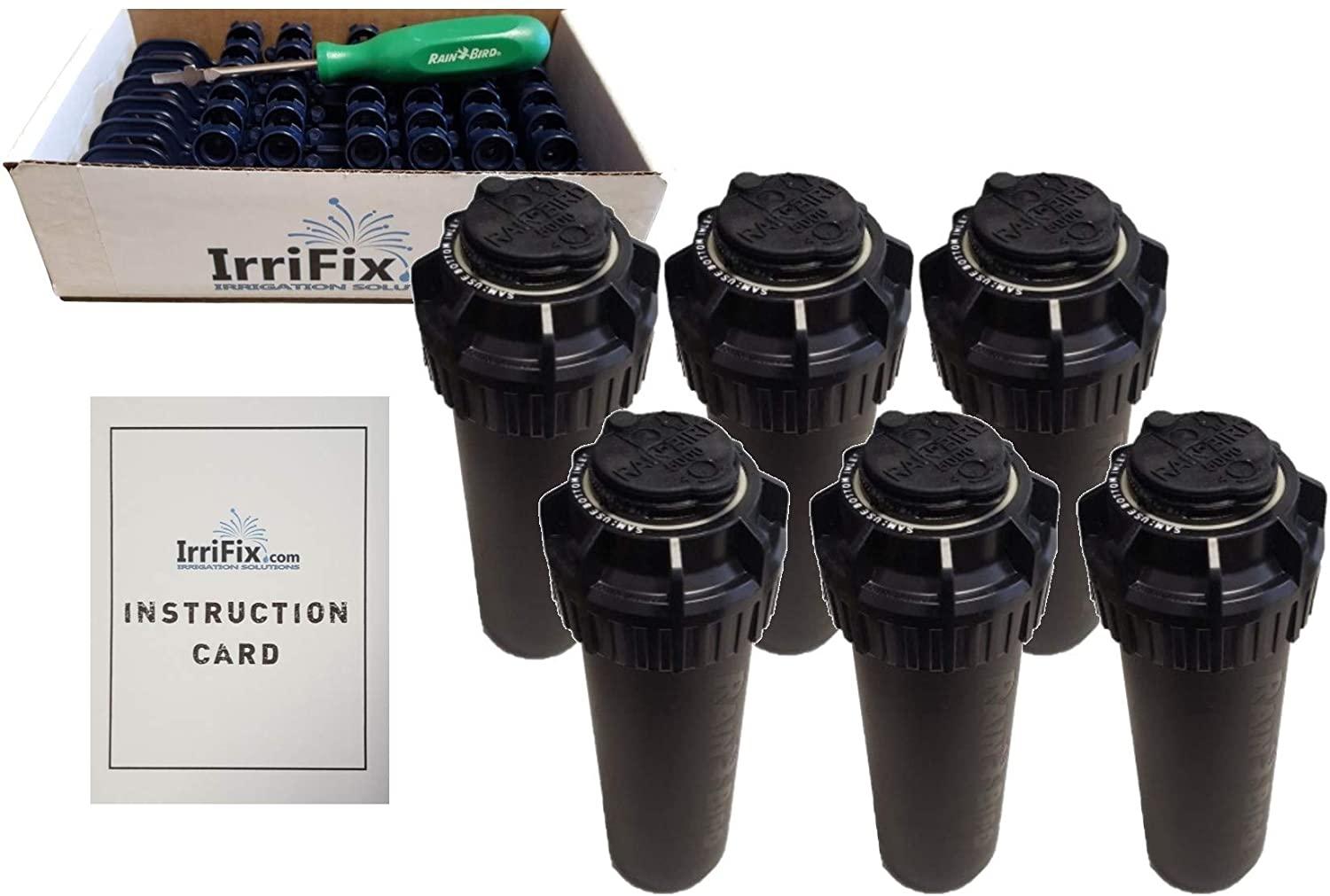 Rain Bird 5000 Series Seal-A-Matic Sprinkler Heads Bundle - 6 Pack 5004PCSAM SAM Rotors with IrriFix Nozzle Box Including 6 Nozzle Trees, 1 Rotortool Screwdriver, and IrriFix Instruction Sheet