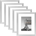upsimples 8x10 Picture Frame Set of 5,Display Pictures 5x7 with Mat or 8x10 Without Mat,Wall Gallery Photo Frames, Silver