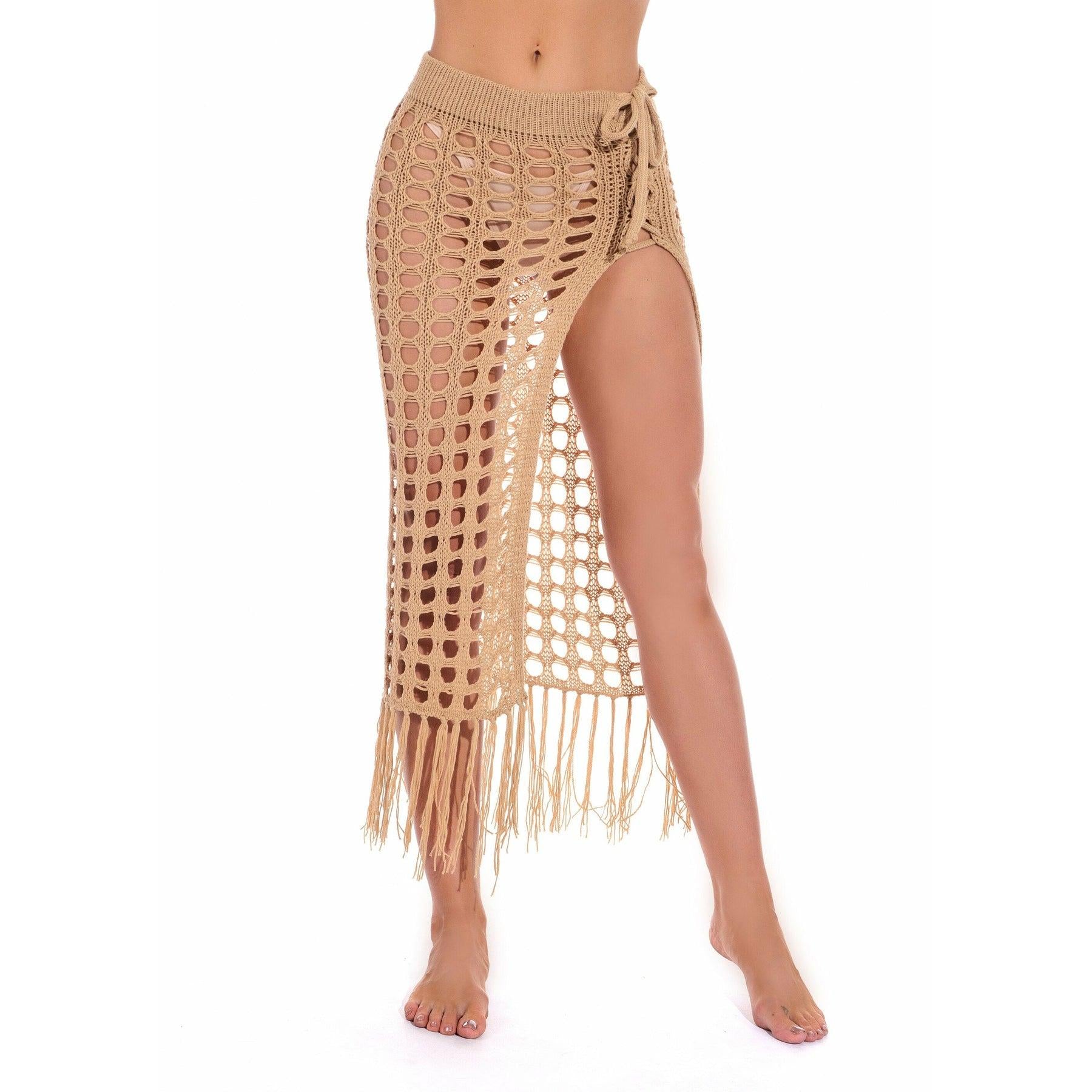 sheer beach maxi knit skirt
