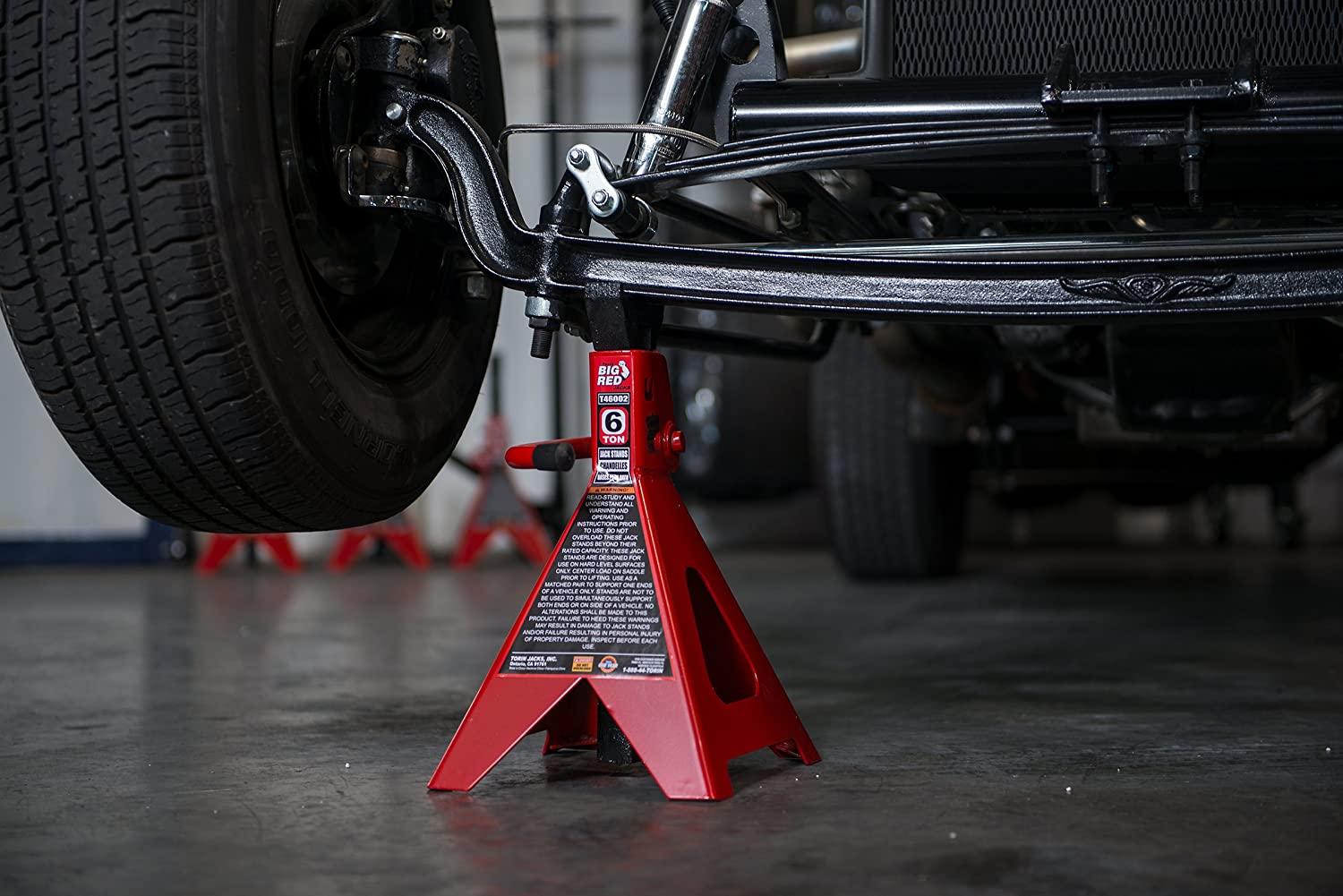 BIG RED T46202 Torin Steel Jack Stands: 6 Ton (12,000 lb) Capacity, Red, 1 Pair