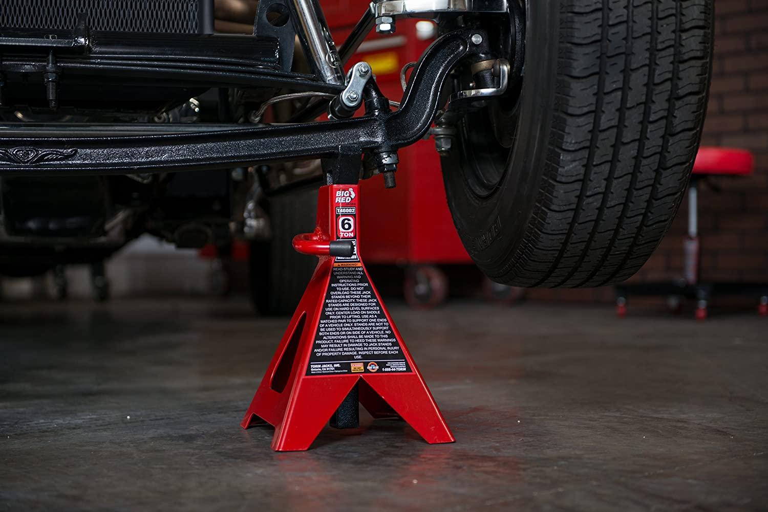 BIG RED T46202 Torin Steel Jack Stands: 6 Ton (12,000 lb) Capacity, Red, 1 Pair