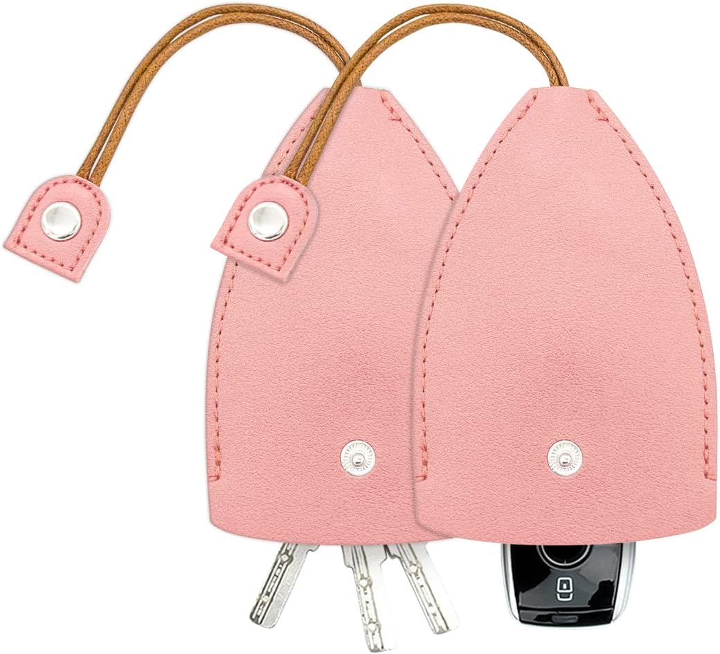 Car Key Case, 2PCS Creative Pull-Out Key Sleeve Keychain Bags, PU Leather Large-Capacity Protective Key Holder Hook (Pink)