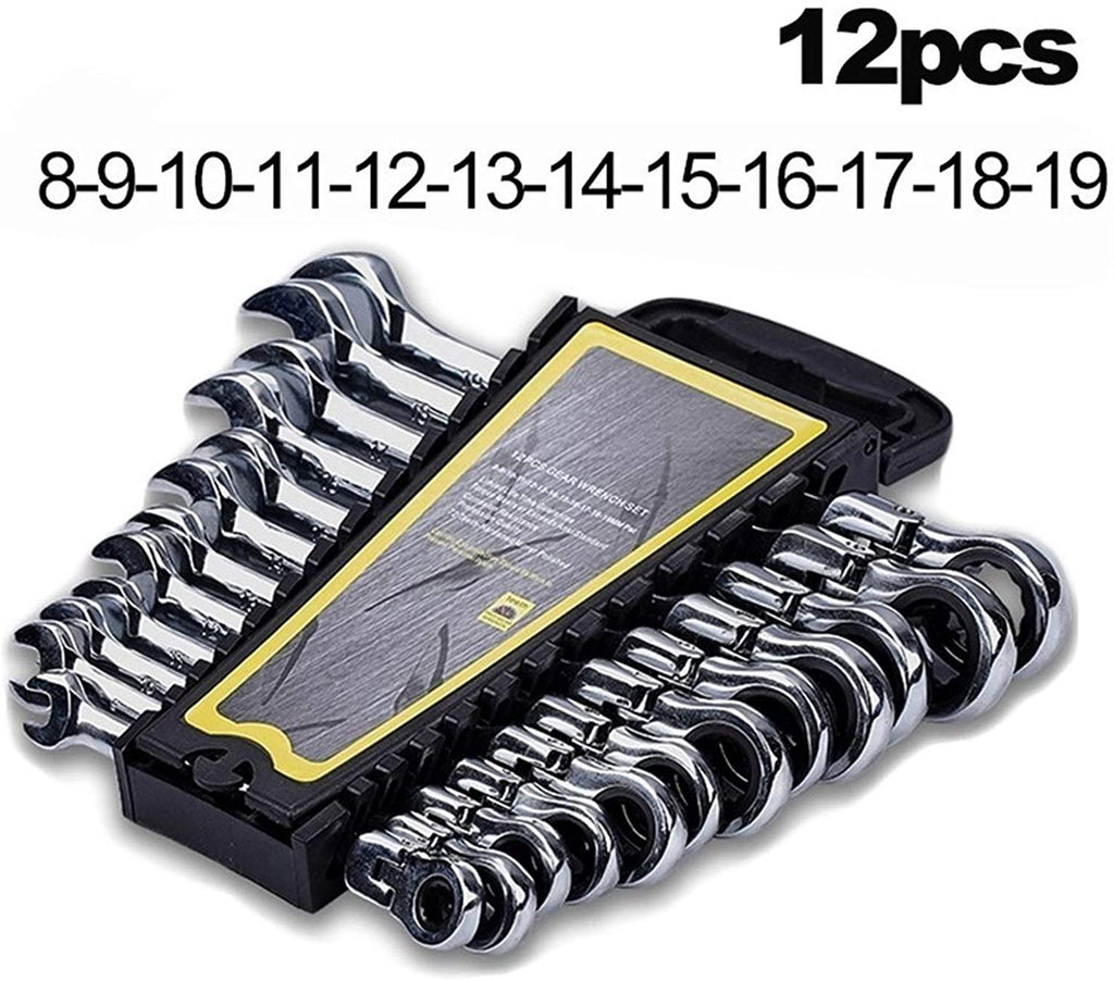 CHENTAOMAYAN Hardware Ratcheting Box Combination Wrenches Ratchet Head 72T Steel for Car Repair Ring Spanner one Set of Key Hand Tools Tool Kits (Color : 12pcs 8 19)