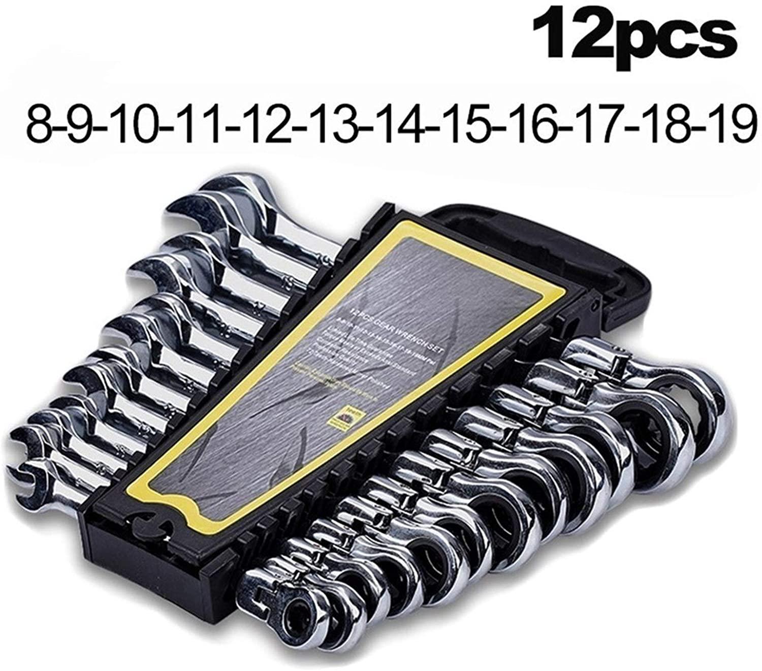 CHENTAOMAYAN Hardware Ratcheting Box Combination Wrenches Ratchet Head 72T Steel for Car Repair Ring Spanner one Set of Key Hand Tools Tool Kits (Color : 12pcs 8 19)