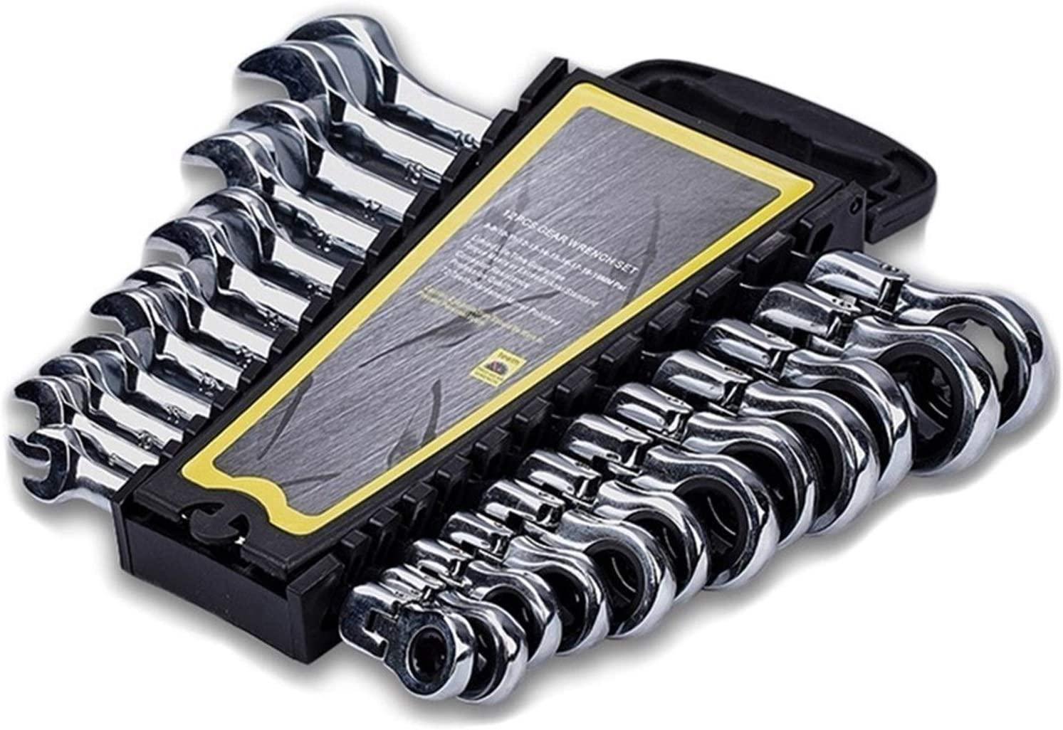 CHENTAOMAYAN Hardware Ratcheting Box Combination Wrenches Ratchet Head 72T Steel for Car Repair Ring Spanner one Set of Key Hand Tools Tool Kits (Color : 12pcs 8 19)