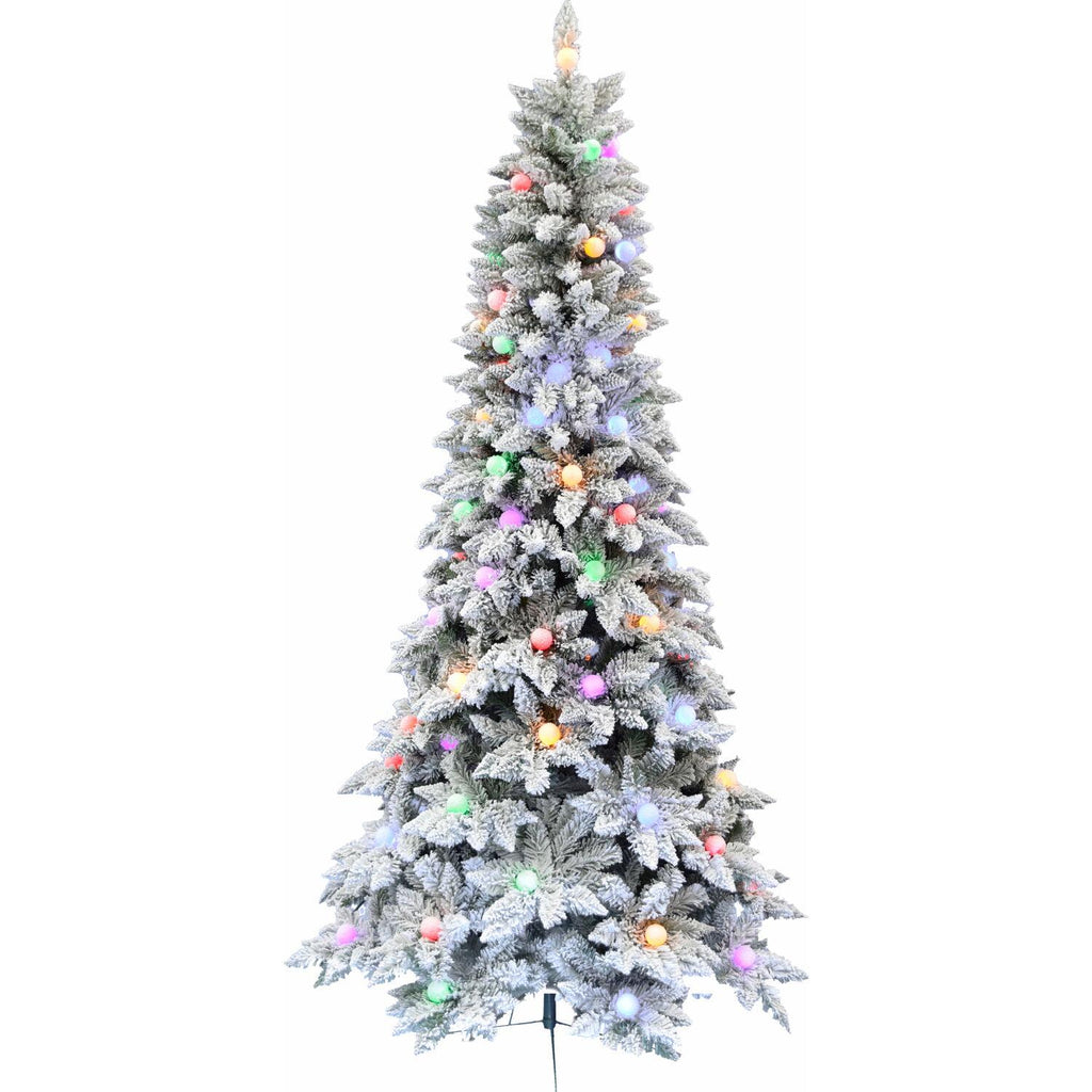 Fraser Hill Farm Multi-color Prelit LED White Flocked Slim Christmas Tree, 7.5'