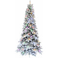 Fraser Hill Farm Multi-color Prelit LED White Flocked Slim Christmas Tree, 7.5'