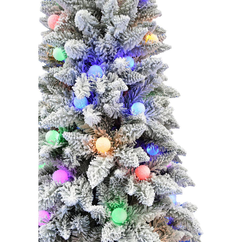 Fraser Hill Farm Multi-color Prelit LED White Flocked Slim Christmas Tree, 7.5'