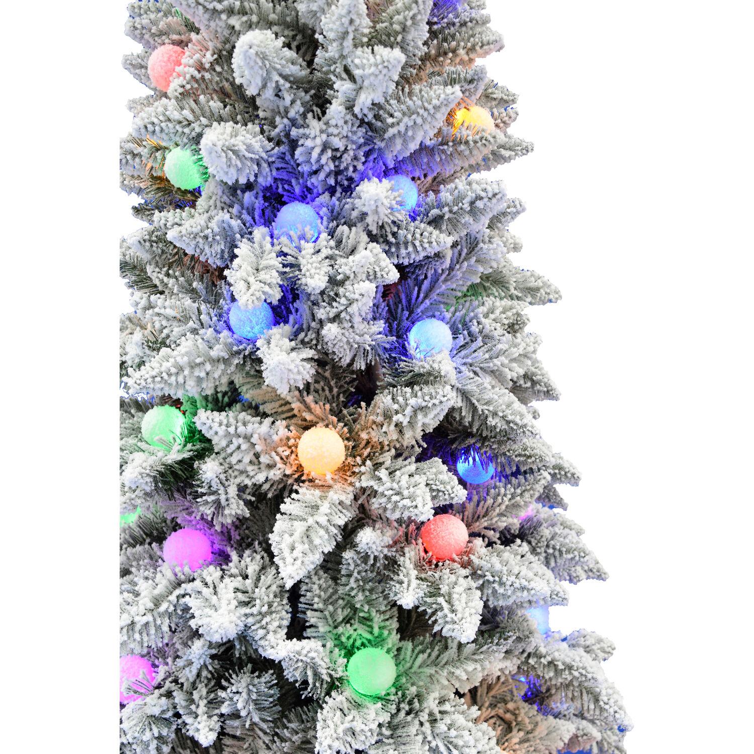 Fraser Hill Farm Multi-color Prelit LED White Flocked Slim Christmas Tree, 7.5'