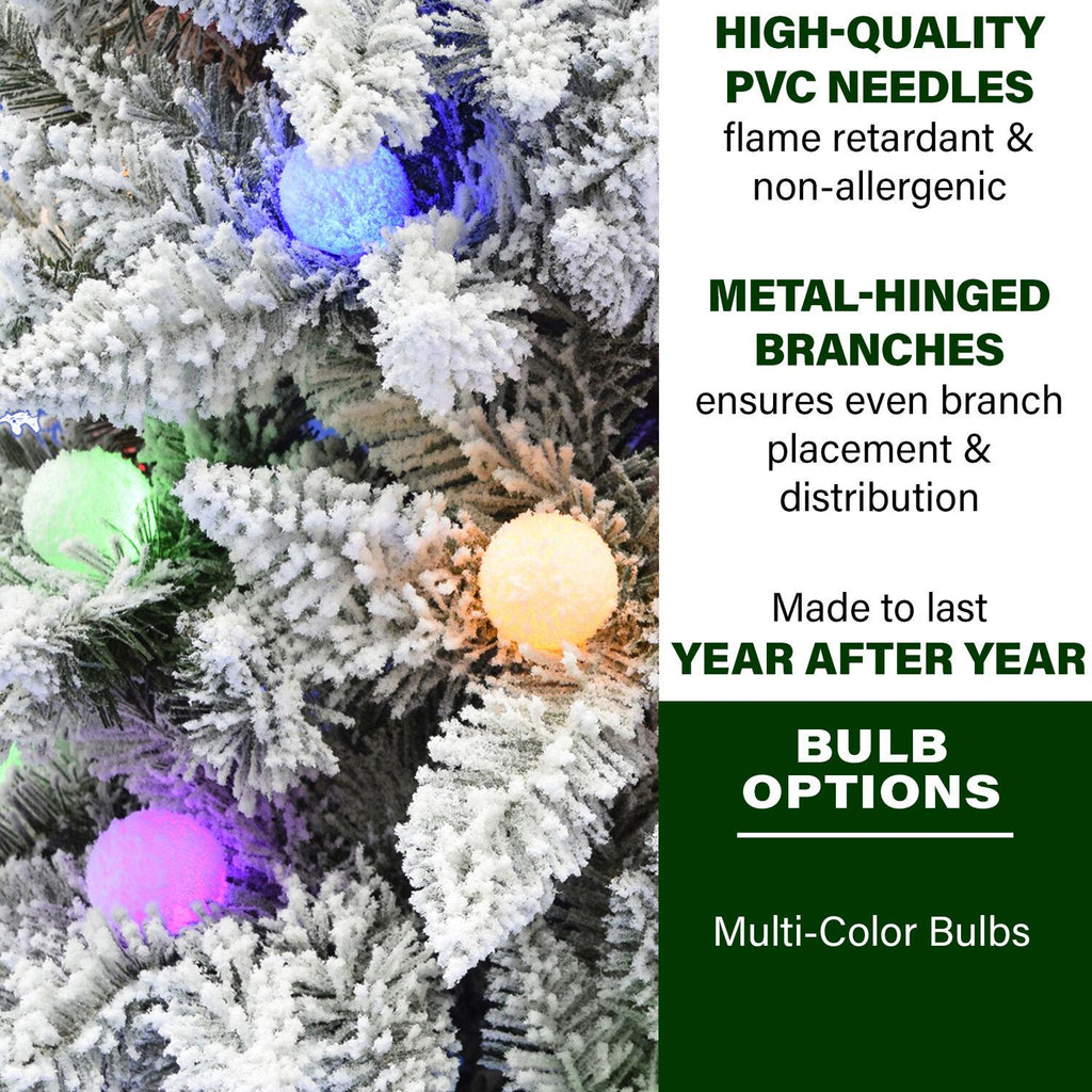 Fraser Hill Farm Multi-color Prelit LED White Flocked Slim Christmas Tree, 7.5'